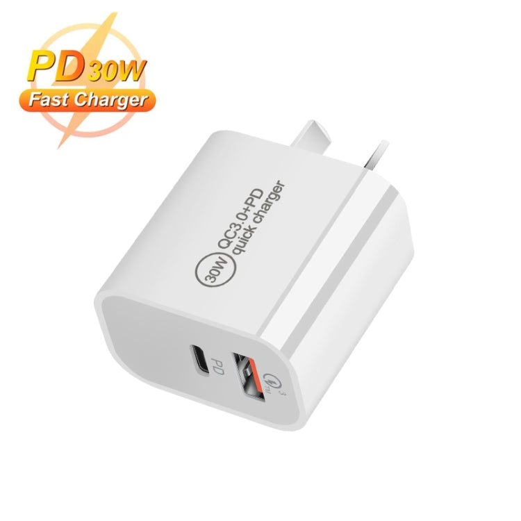 PD30W USB-C / Type-C + QC3.0 USB Dual Port Charger with 1m USB to 8 Pin Data Cable, AU Plug - free shipping - PMC Jewellery - Order now!