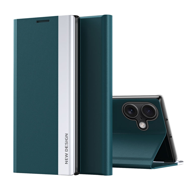 For iPhone 16 Plus Side Electroplated Adsorption Leather Phone Case(Green) - iPhone 16 Plus Cases by PMC TechLife | Online Shopping South Africa | PMC TechLife | Buy Now Pay Later Mobicred