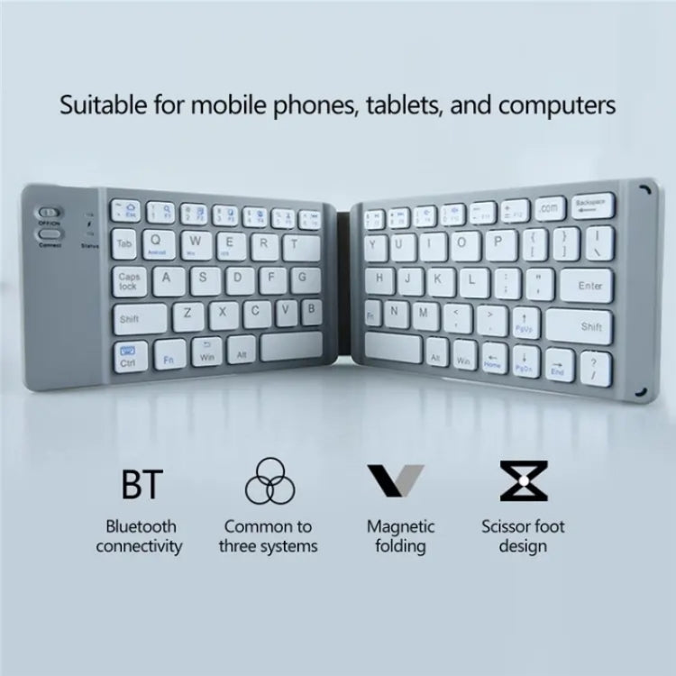 BT18 Bluetooth Keyboard Magnetic Folding Wireless Keyboard For Cell Phones Tablets Computers(Grey) - free shipping - PMC Jewellery - Order now!