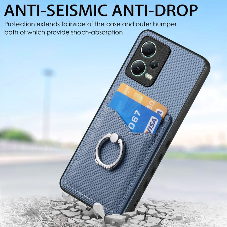 For Xiaomi 13 Lite Carbon Fiber Card Wallet Ring Holder Phone Case(Blue) - 13 Lite Cases by PMC TechLife | Online Shopping South Africa | PMC TechLife | Buy Now Pay Later Mobicred