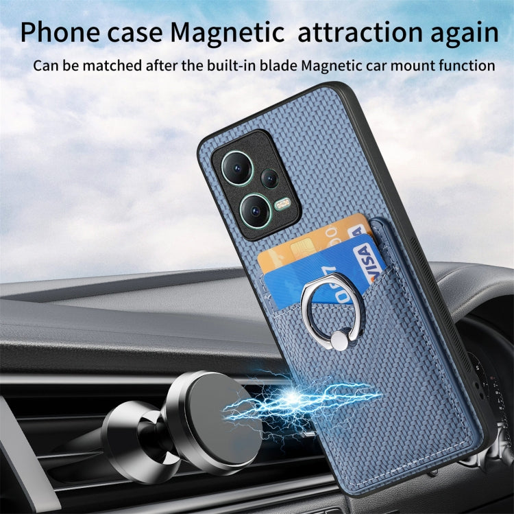 For Xiaomi 13 Lite Carbon Fiber Card Wallet Ring Holder Phone Case(Blue) - 13 Lite Cases by PMC TechLife | Online Shopping South Africa | PMC TechLife | Buy Now Pay Later Mobicred