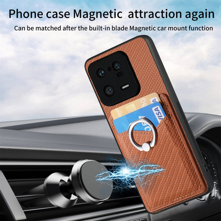 For Xiaomi 13 Pro Carbon Fiber Card Wallet Ring Holder Phone Case(Brown) - 13 Pro Cases by PMC TechLife | Online Shopping South Africa | PMC TechLife | Buy Now Pay Later Mobicred