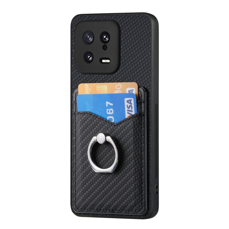 For Xiaomi  13 Carbon Fiber Card Wallet Ring Holder Phone Case(Black) - 13 Cases by PMC TechLife | Online Shopping South Africa | PMC TechLife | Buy Now Pay Later Mobicred