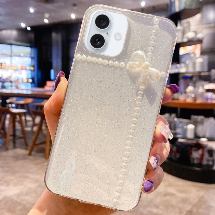 For iPhone 16 Plus Pearl Bow Glitter Epoxy TPU Phone Case(Cross Knots) - iPhone 16 Plus Cases by PMC TechLife | Online Shopping South Africa | PMC TechLife | Buy Now Pay Later Mobicred