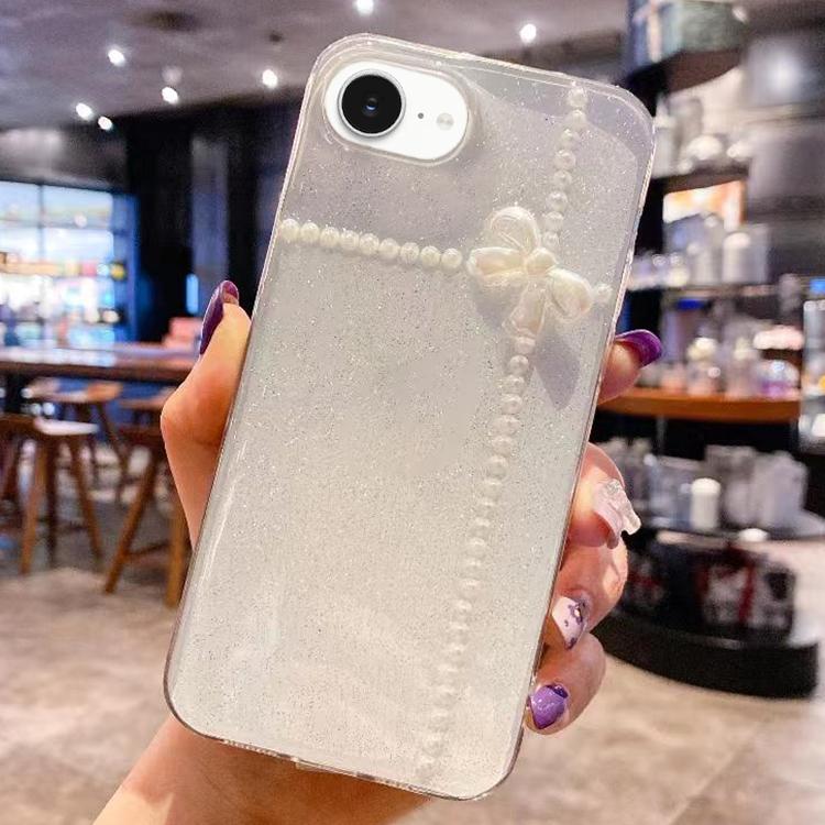 For iPhone 16e Pearl Bow Glitter Epoxy TPU Phone Case(Cross Knots) - iPhone 16e Cases by PMC TechLife | Online Shopping South Africa | PMC TechLife | Buy Now Pay Later Mobicred