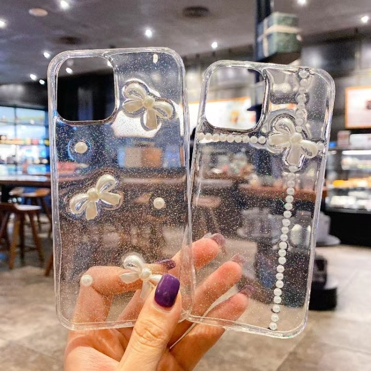 For iPhone 16 Plus Pearl Bow Glitter Epoxy TPU Phone Case(Cross Knots) - iPhone 16 Plus Cases by PMC TechLife | Online Shopping South Africa | PMC TechLife | Buy Now Pay Later Mobicred