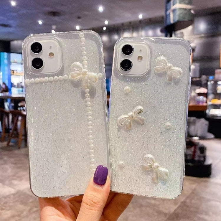 For iPhone 16e Pearl Bow Glitter Epoxy TPU Phone Case(Three Knots) - iPhone 16e Cases by PMC TechLife | Online Shopping South Africa | PMC TechLife | Buy Now Pay Later Mobicred