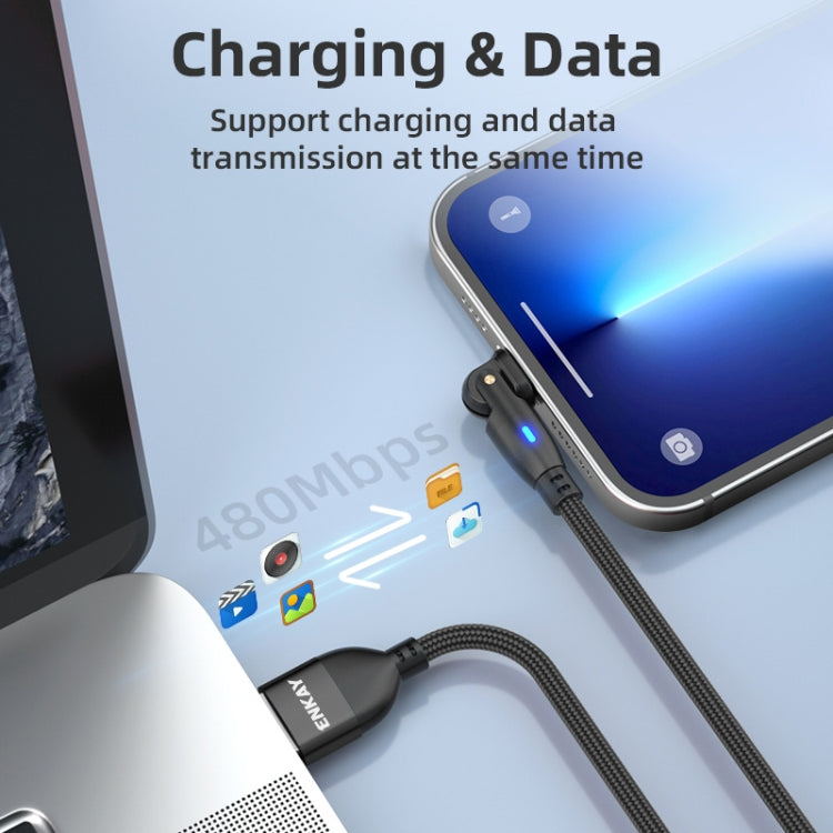 ENKAY 180 Degrees Rotating USB to 8 Pin Charging Data Cable with LED Light, Length:2m(Purple) - free shipping - PMC Jewellery - Order now!
