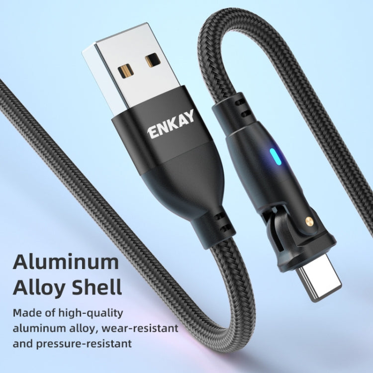 ENKAY 180 Degrees Rotating USB to 8 Pin Charging Data Cable with LED Light, Length:2m(Black) - free shipping - PMC Jewellery - Order now!