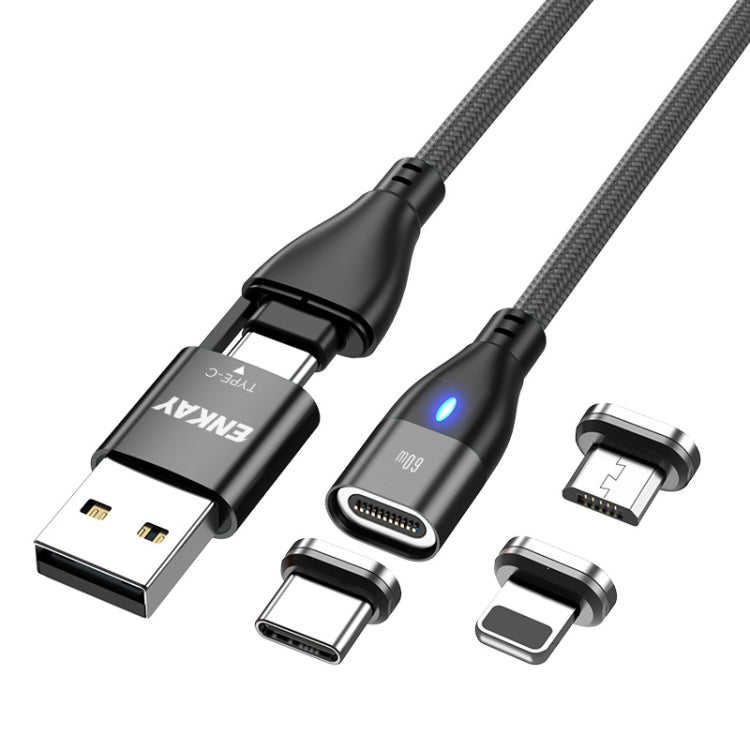 ENKAY 6-in-1 PD60W USB-A / Type-C to Type-C / 8 Pin / Micro USB Magnetic Fast Charging Cable, Cable Length:1m(Black) - Charging Cable & Head by ENKAY | Online Shopping South Africa | PMC TechLife | Buy Now Pay Later Mobicred