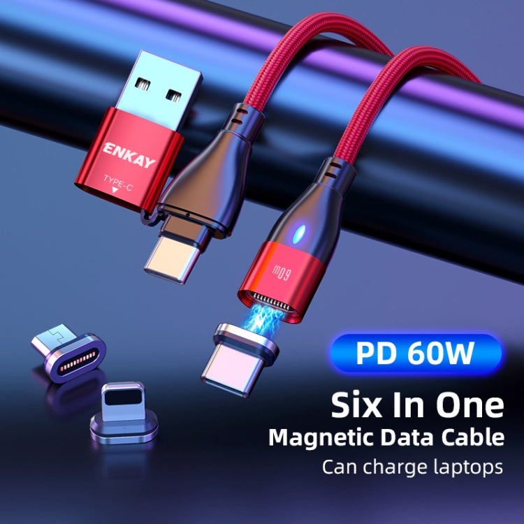 ENKAY 6-in-1 PD60W USB-A / Type-C to Type-C / 8 Pin / Micro USB Magnetic Fast Charging Cable, Cable Length:1m(Black) - Charging Cable & Head by ENKAY | Online Shopping South Africa | PMC TechLife | Buy Now Pay Later Mobicred