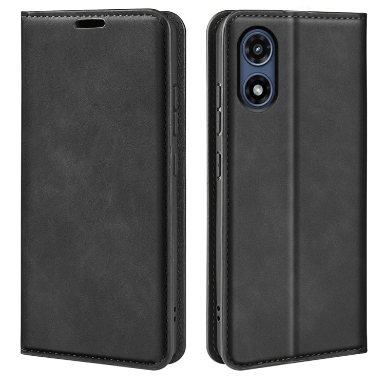 For Motorola Moto G Play 2024 Retro-skin Magnetic Suction Leather Phone Case(Black) - Motorola Cases by PMC Jewellery | Online Shopping South Africa | PMC Jewellery | Buy Now Pay Later Mobicred