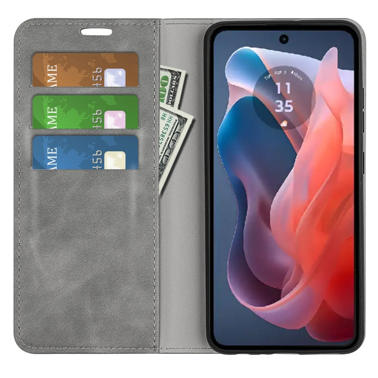 For Motorola Moto G Play 2024 Retro-skin Magnetic Suction Leather Phone Case(Grey) - Motorola Cases by PMC Jewellery | Online Shopping South Africa | PMC Jewellery | Buy Now Pay Later Mobicred