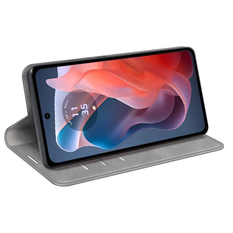 For Motorola Moto G Play 2024 Retro-skin Magnetic Suction Leather Phone Case(Grey) - Motorola Cases by PMC Jewellery | Online Shopping South Africa | PMC Jewellery | Buy Now Pay Later Mobicred