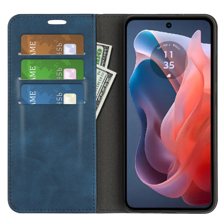 For Motorola Moto G Play 2024 Retro-skin Magnetic Suction Leather Phone Case(Dark Blue) - Motorola Cases by PMC Jewellery | Online Shopping South Africa | PMC Jewellery | Buy Now Pay Later Mobicred