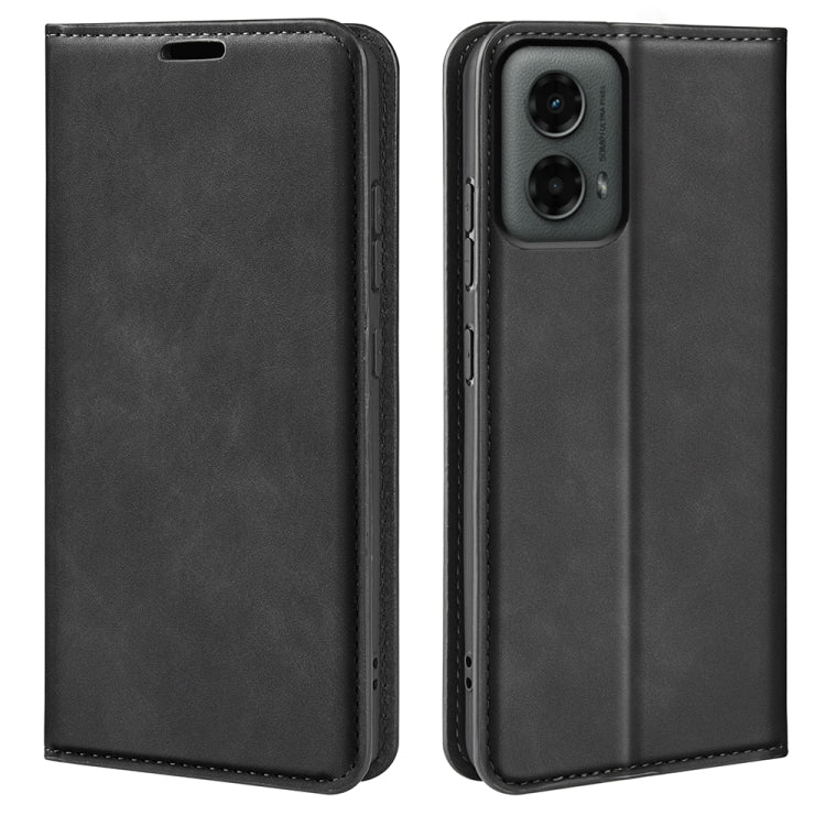 For Motorola Moto G 5G 2024 Retro-skin Magnetic Suction Leather Phone Case(Black) - Motorola Cases by PMC Jewellery | Online Shopping South Africa | PMC Jewellery | Buy Now Pay Later Mobicred
