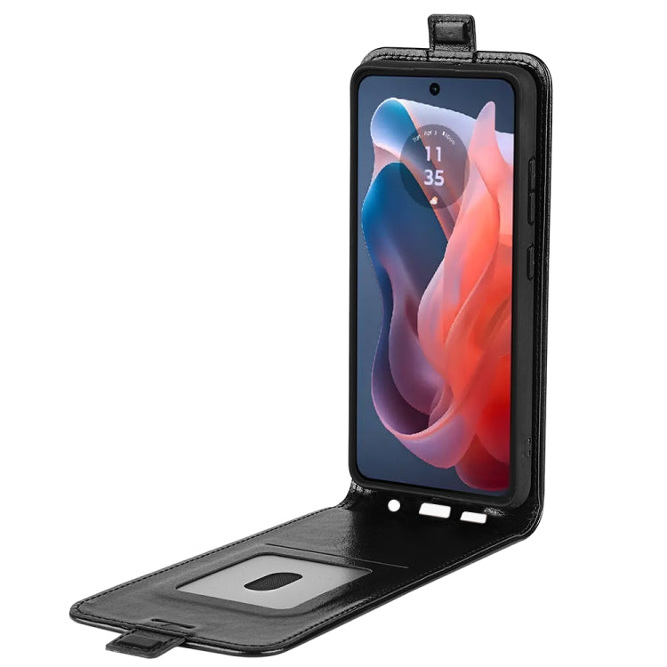 For Motorola Moto G Play 2024 R64 Texture Single Vertical Flip Leather Phone Case(Black) - Motorola Cases by PMC Jewellery | Online Shopping South Africa | PMC Jewellery | Buy Now Pay Later Mobicred