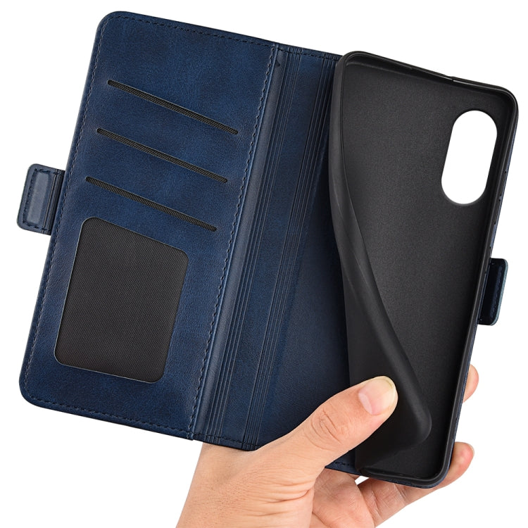 For Motorola Moto G Play 2024 Dual-side Magnetic Buckle Horizontal Flip Leather Phone Case(Dark Blue) - Motorola Cases by PMC Jewellery | Online Shopping South Africa | PMC Jewellery | Buy Now Pay Later Mobicred