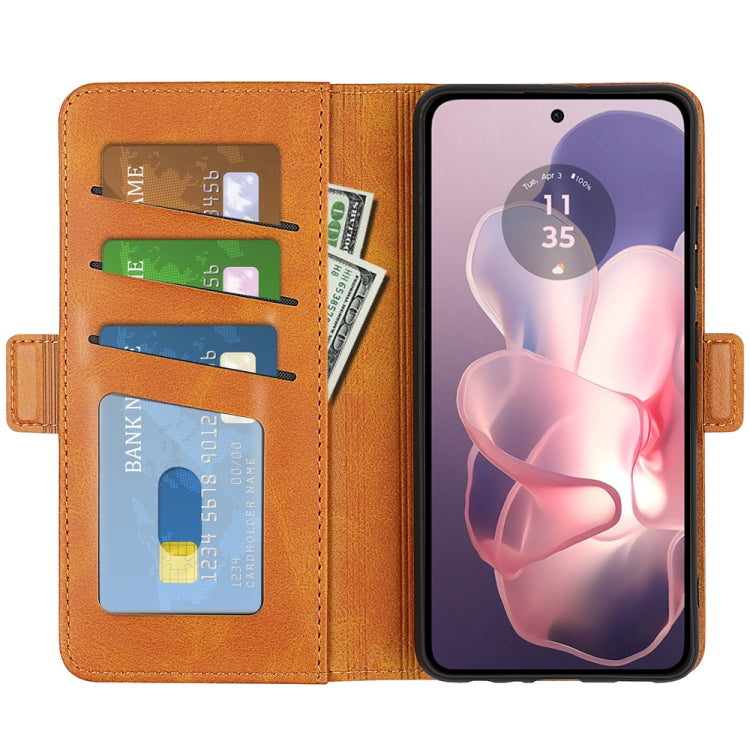 For Motorola Moto G Power 5G 2024 Dual-side Magnetic Buckle Horizontal Flip Leather Phone Case(Yellow) - Motorola Cases by PMC Jewellery | Online Shopping South Africa | PMC Jewellery | Buy Now Pay Later Mobicred
