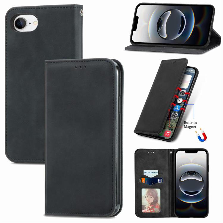 For iPhone 16e Retro Skin Feel Magnetic Flip Leather Phone Case(Black) - free shipping - PMC TechLife - Order now!