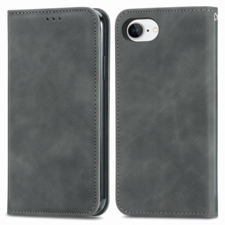 For iPhone 16e Retro Skin Feel Magnetic Flip Leather Phone Case(Gray) - iPhone 16e Cases by PMC TechLife | Online Shopping South Africa | PMC TechLife | Buy Now Pay Later Mobicred