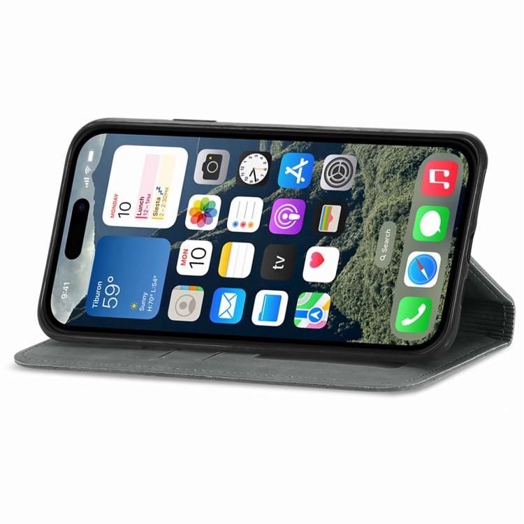 For iPhone 16e Retro Skin Feel Magnetic Flip Leather Phone Case(Gray) - iPhone 16e Cases by PMC TechLife | Online Shopping South Africa | PMC TechLife | Buy Now Pay Later Mobicred