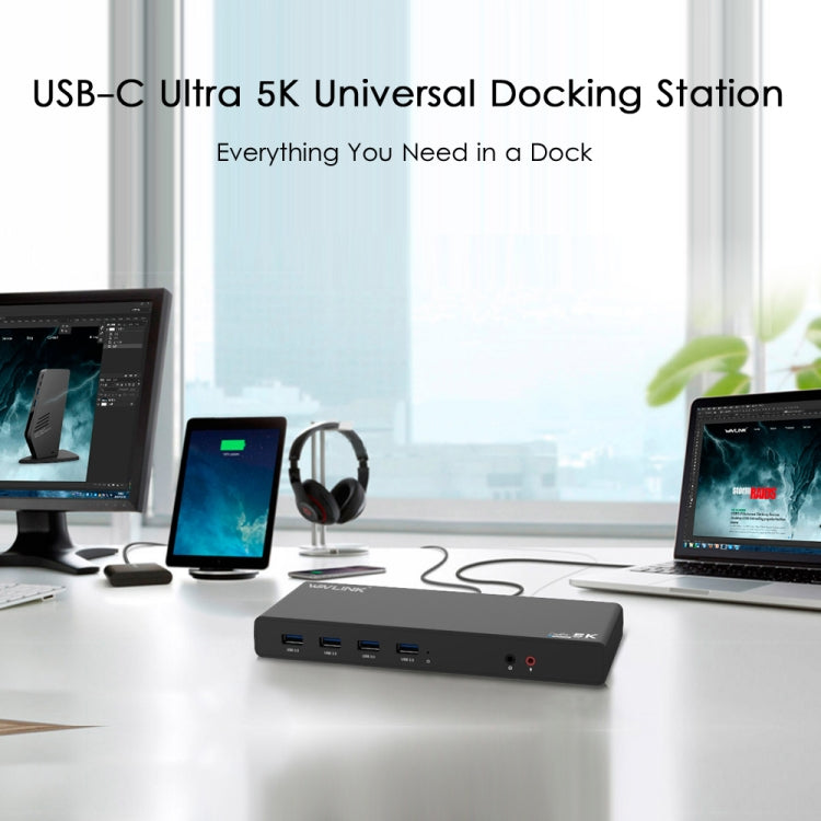 Wavlink UG69DK1 5K Type-C Dual Display USB 3.0 Video Gigabit Ethernet HDMI Docking Station, Plug:EU Plug - free shipping - PMC TechLife - Order now!