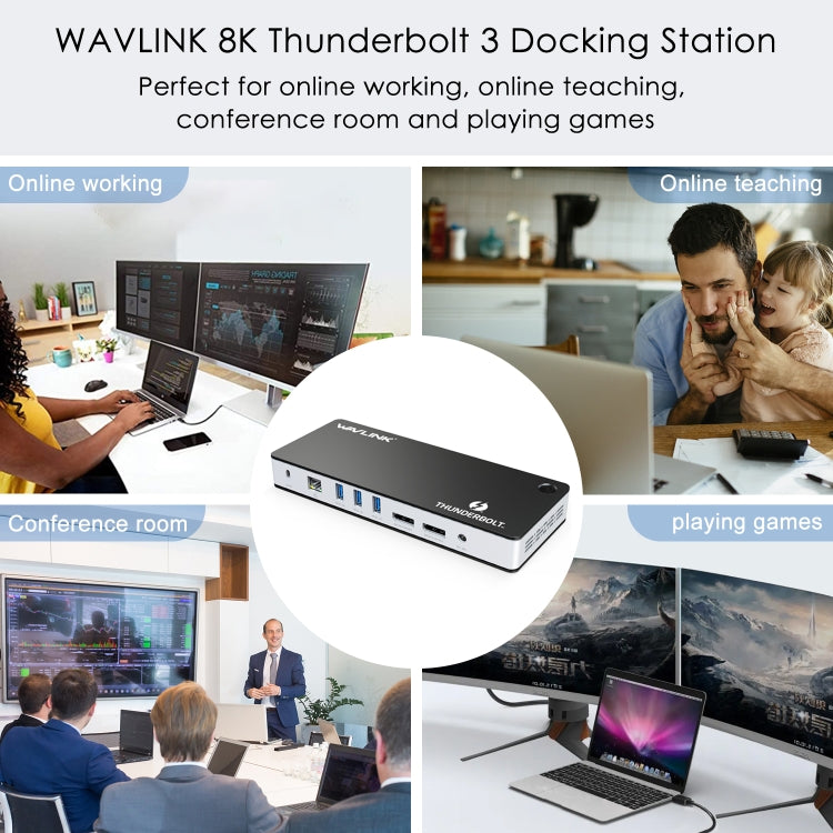 Wavlink UTD21H 60W Host Charging Thunderbolt 3 Docking Station 4K Dual Display 11 in 1 Ports, Plug:EU Plug - free shipping - PMc TechLife - Order now!