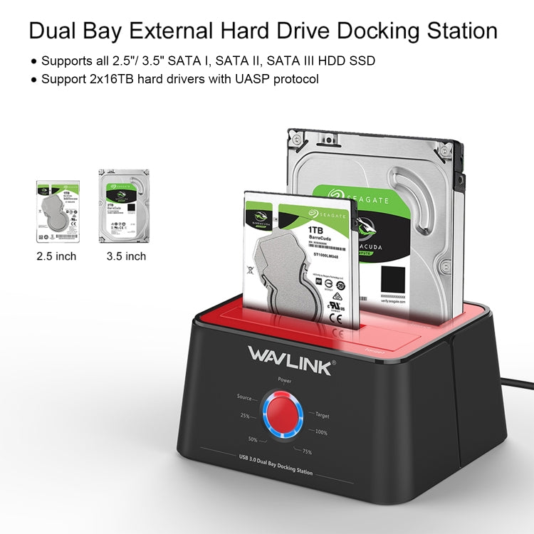 Wavlink ST334U SSD Dual Bay External Hard Drive Docking Station USB 3.0 to SATA I/II/III(UK Plug) - free shipping - PMC Jewellery - Order now!