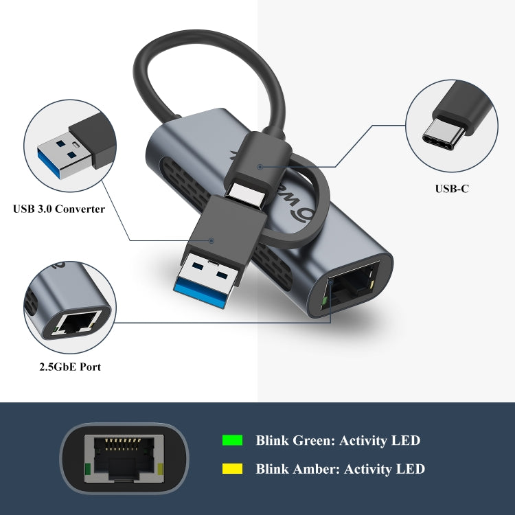 Wavlink NWU330GCA Gigabit Ethernet Adapter Type-C to 2.5 Network Card RJ45 LAN USB3.0 Converter - free shipping - PMC Jewellery - Order now!