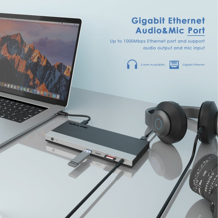 Wavlink UMD05 Display Port HDMI Port RJ45 Ethernet Triple Display MST Laptop Docking Station, Plug:EU Plug - free shipping - PMC Jewellery - Order now!