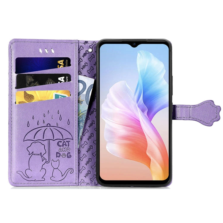 For DOOGEE X98 Pro / X98 Cat and Dog Embossed Leather Phone Case(Purple) - Doogee Cases by PMC TechLife | Online Shopping South Africa | PMC TechLife | Buy Now Pay Later Mobicred