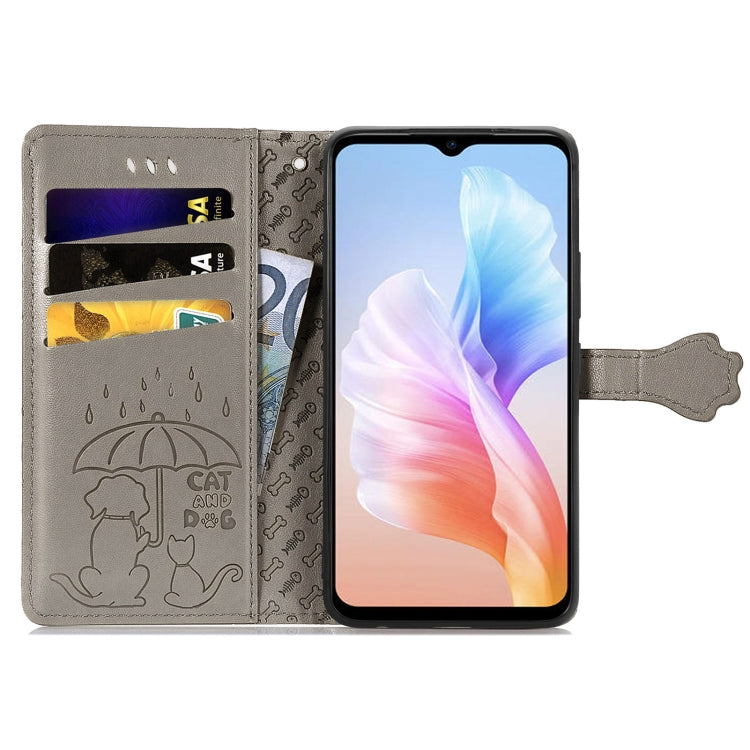 For DOOGEE X98 Pro / X98 Cat and Dog Embossed Leather Phone Case(Grey) - Doogee Cases by PMC TechLife | Online Shopping South Africa | PMC TechLife | Buy Now Pay Later Mobicred