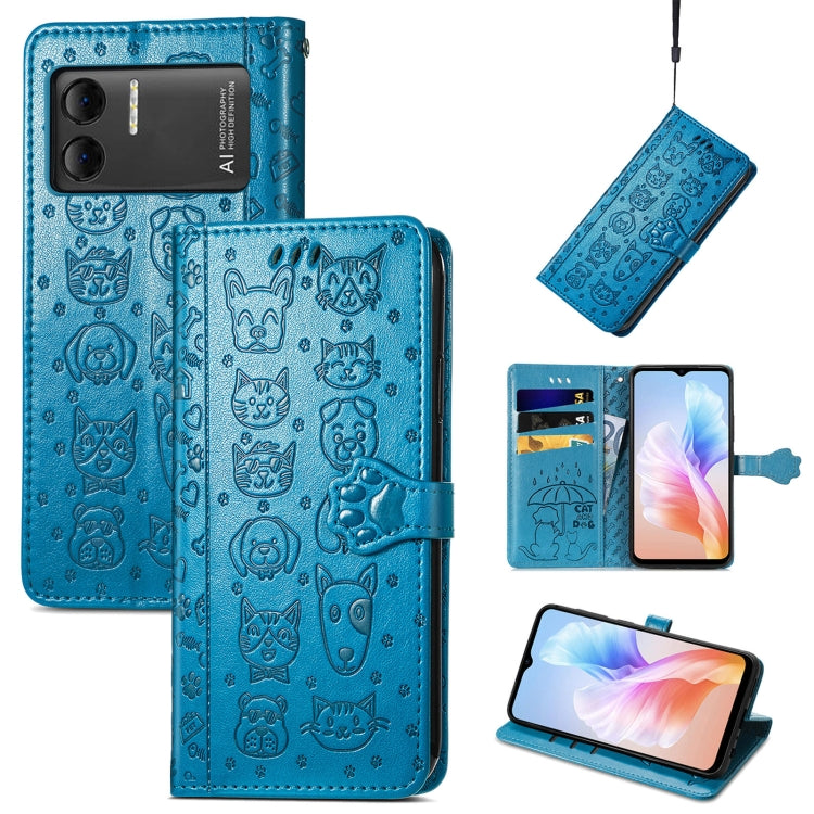 For DOOGEE X98 Pro / X98 Cat and Dog Embossed Leather Phone Case(Blue) - Doogee Cases by PMC TechLife | Online Shopping South Africa | PMC TechLife | Buy Now Pay Later Mobicred