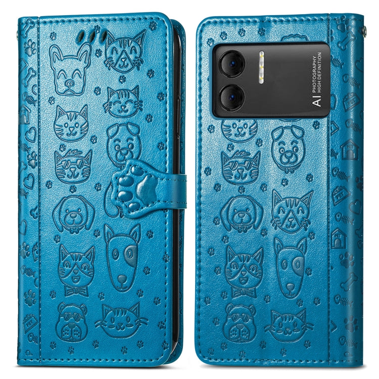 For DOOGEE X98 Pro / X98 Cat and Dog Embossed Leather Phone Case(Blue) - Doogee Cases by PMC TechLife | Online Shopping South Africa | PMC TechLife | Buy Now Pay Later Mobicred