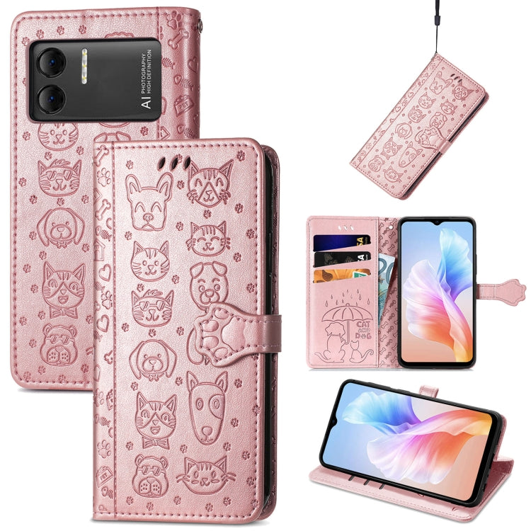 For DOOGEE X98 Pro / X98 Cat and Dog Embossed Leather Phone Case(Rose Gold) - Doogee Cases by PMC TechLife | Online Shopping South Africa | PMC TechLife | Buy Now Pay Later Mobicred