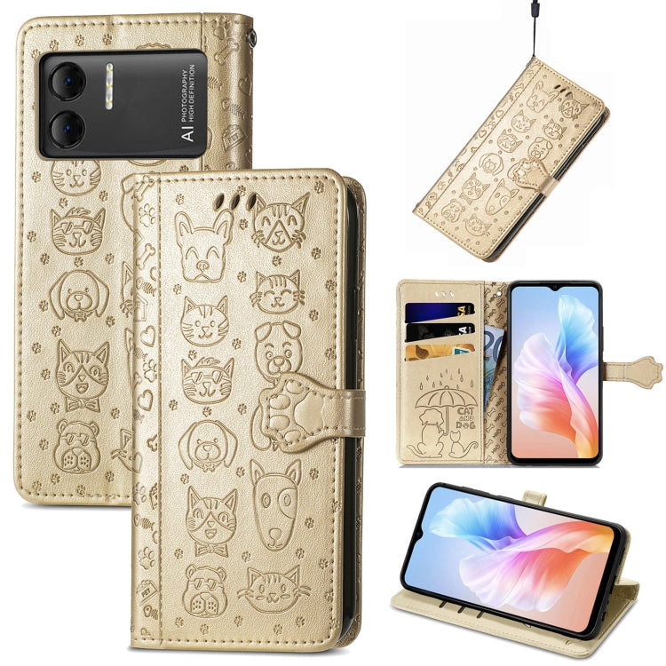 For DOOGEE X98 Pro / X98 Cat and Dog Embossed Leather Phone Case(Gold) - Doogee Cases by PMC TechLife | Online Shopping South Africa | PMC TechLife | Buy Now Pay Later Mobicred