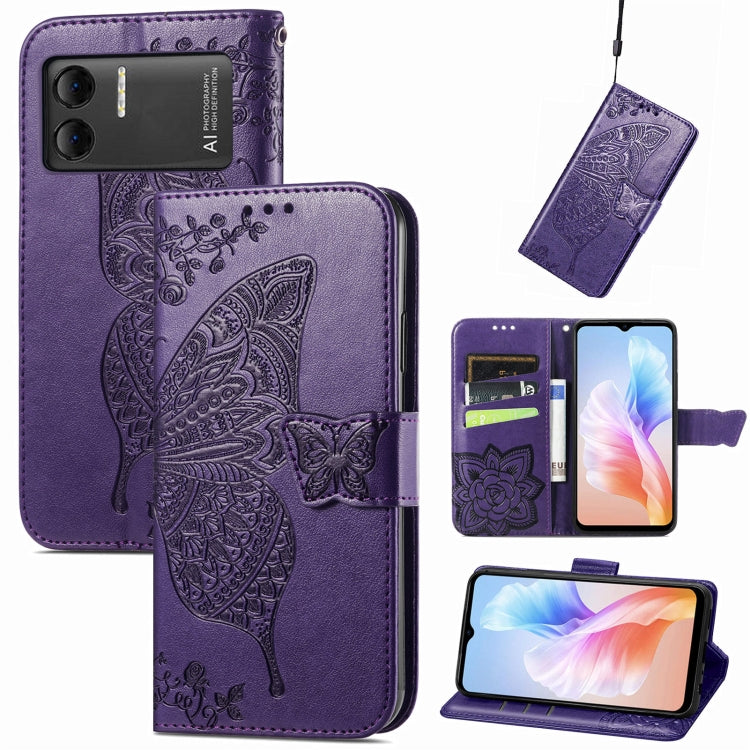 For DOOGEE X98 Pro / X98 Butterfly Love Flower Embossed Leather Phone Case(Dark Purple) - Doogee Cases by PMC TechLife | Online Shopping South Africa | PMC TechLife | Buy Now Pay Later Mobicred