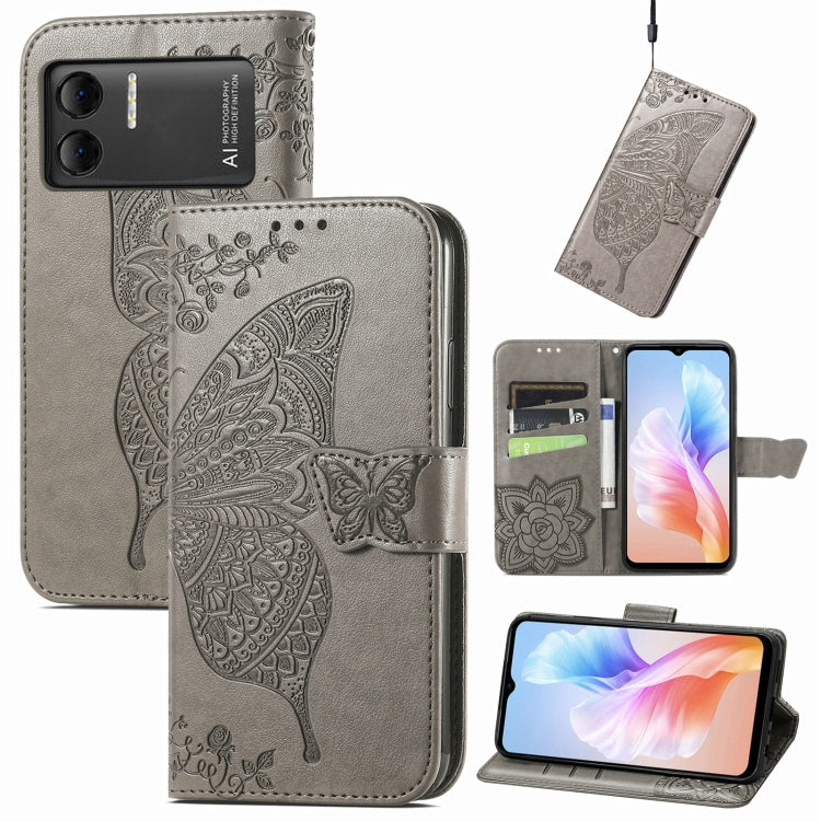 For DOOGEE X98 Pro / X98 Butterfly Love Flower Embossed Leather Phone Case(Grey) - Doogee Cases by PMC TechLife | Online Shopping South Africa | PMC TechLife | Buy Now Pay Later Mobicred