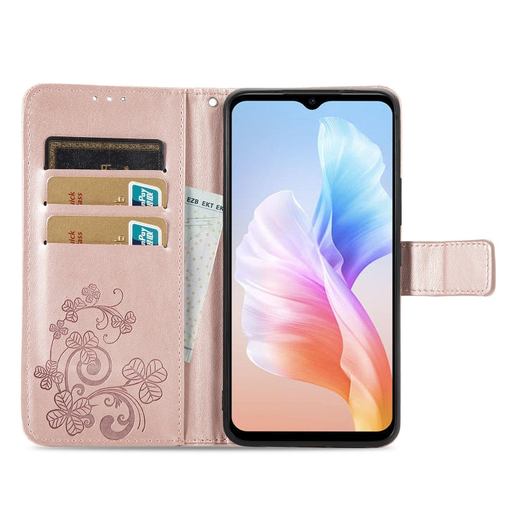 For DOOGEE X98 Pro / X98 Four-leaf Clasp Embossed Buckle Leather Phone Case(Rose Gold) - Doogee Cases by PMC TechLife | Online Shopping South Africa | PMC TechLife | Buy Now Pay Later Mobicred