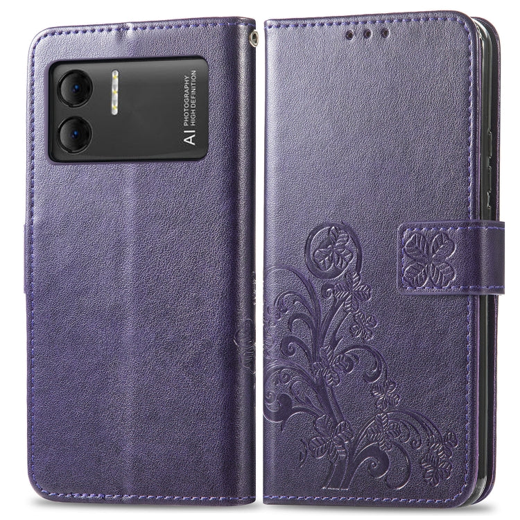 For DOOGEE X98 Pro / X98 Four-leaf Clasp Embossed Buckle Leather Phone Case(Purple) - Doogee Cases by PMC TechLife | Online Shopping South Africa | PMC TechLife | Buy Now Pay Later Mobicred