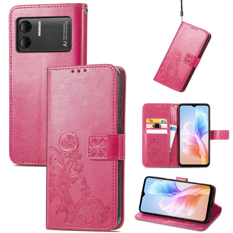 For DOOGEE X98 Pro / X98 Four-leaf Clasp Embossed Buckle Leather Phone Case(Rose Red) - Doogee Cases by PMC TechLife | Online Shopping South Africa | PMC TechLife | Buy Now Pay Later Mobicred