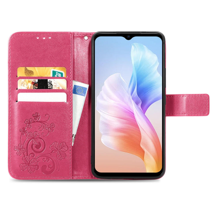 For DOOGEE X98 Pro / X98 Four-leaf Clasp Embossed Buckle Leather Phone Case(Rose Red) - Doogee Cases by PMC TechLife | Online Shopping South Africa | PMC TechLife | Buy Now Pay Later Mobicred