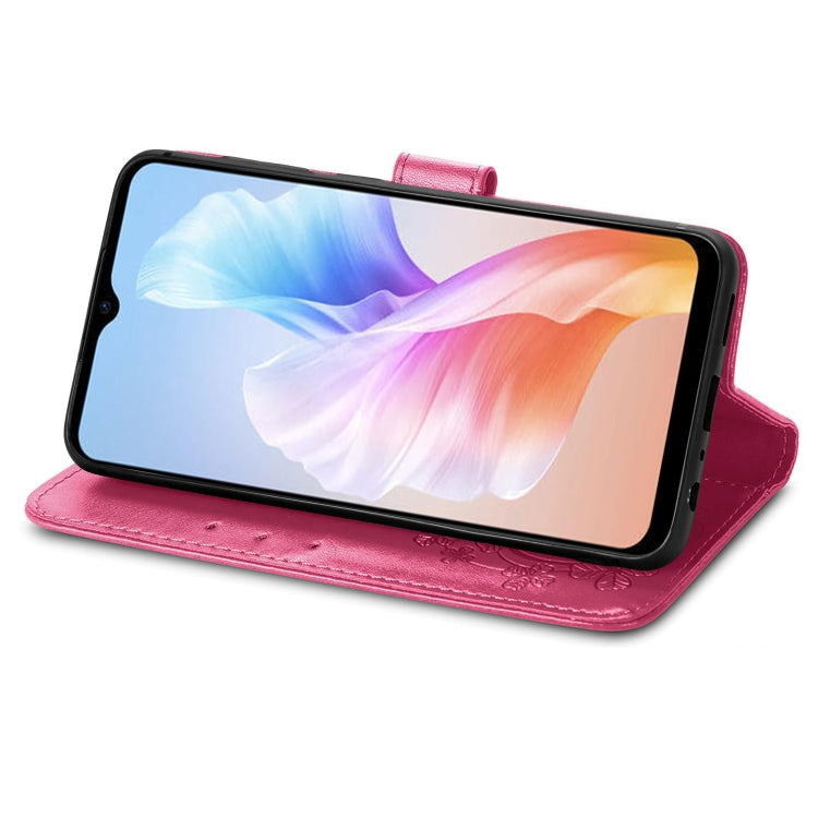 For DOOGEE X98 Pro / X98 Four-leaf Clasp Embossed Buckle Leather Phone Case(Rose Red) - Doogee Cases by PMC TechLife | Online Shopping South Africa | PMC TechLife | Buy Now Pay Later Mobicred