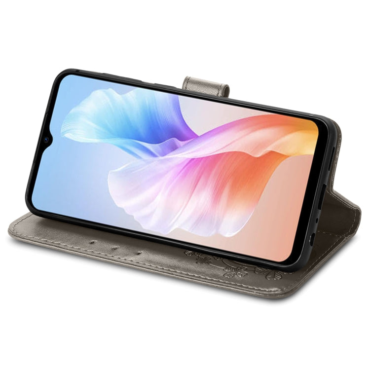 For DOOGEE X98 Pro / X98 Four-leaf Clasp Embossed Buckle Leather Phone Case(Grey) - Doogee Cases by PMC TechLife | Online Shopping South Africa | PMC TechLife | Buy Now Pay Later Mobicred