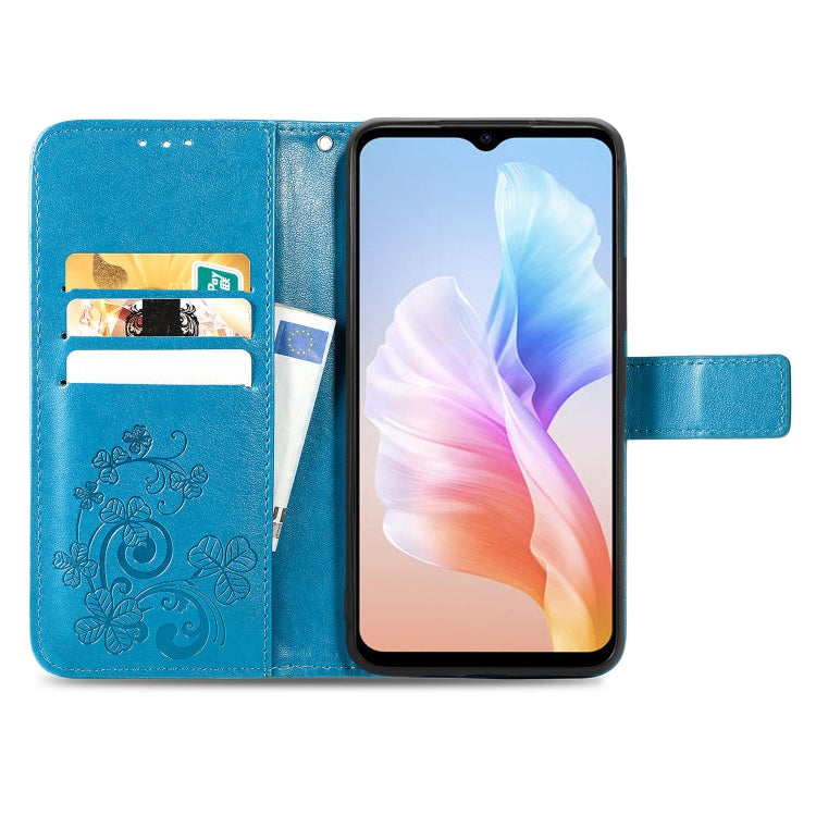 For DOOGEE X98 Pro / X98 Four-leaf Clasp Embossed Buckle Leather Phone Case(Blue) - Doogee Cases by PMC TechLife | Online Shopping South Africa | PMC TechLife | Buy Now Pay Later Mobicred