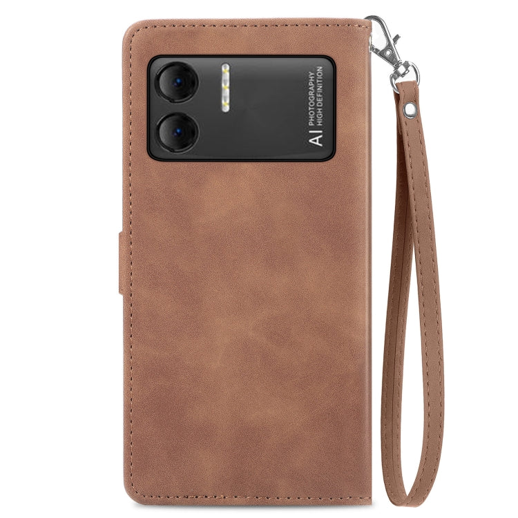 For DOOGEE X98 Pro / X98 Embossed Flower Zipper Leather Phone Case(Brown) - Doogee Cases by PMC TechLife | Online Shopping South Africa | PMC TechLife | Buy Now Pay Later Mobicred