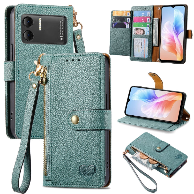 For DOOGEE X98 Pro / X98 Love Zipper Lanyard Leather Phone Case(Green) - Doogee Cases by PMC TechLife | Online Shopping South Africa | PMC TechLife | Buy Now Pay Later Mobicred