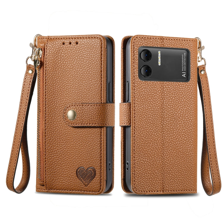 For DOOGEE X98 Pro / X98 Love Zipper Lanyard Leather Phone Case(Brown) - Doogee Cases by PMC TechLife | Online Shopping South Africa | PMC TechLife | Buy Now Pay Later Mobicred