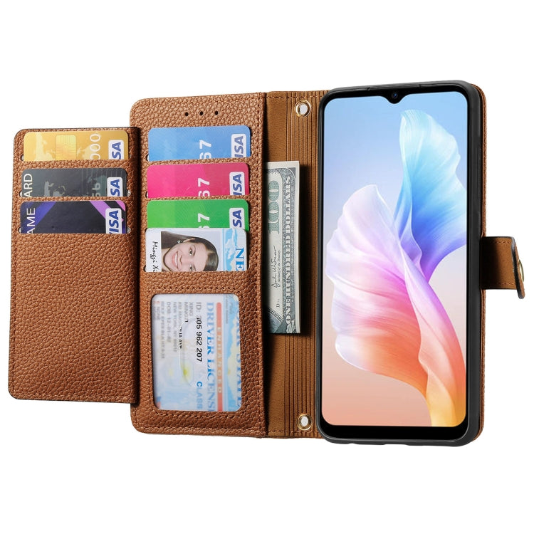 For DOOGEE X98 Pro / X98 Love Zipper Lanyard Leather Phone Case(Brown) - Doogee Cases by PMC TechLife | Online Shopping South Africa | PMC TechLife | Buy Now Pay Later Mobicred